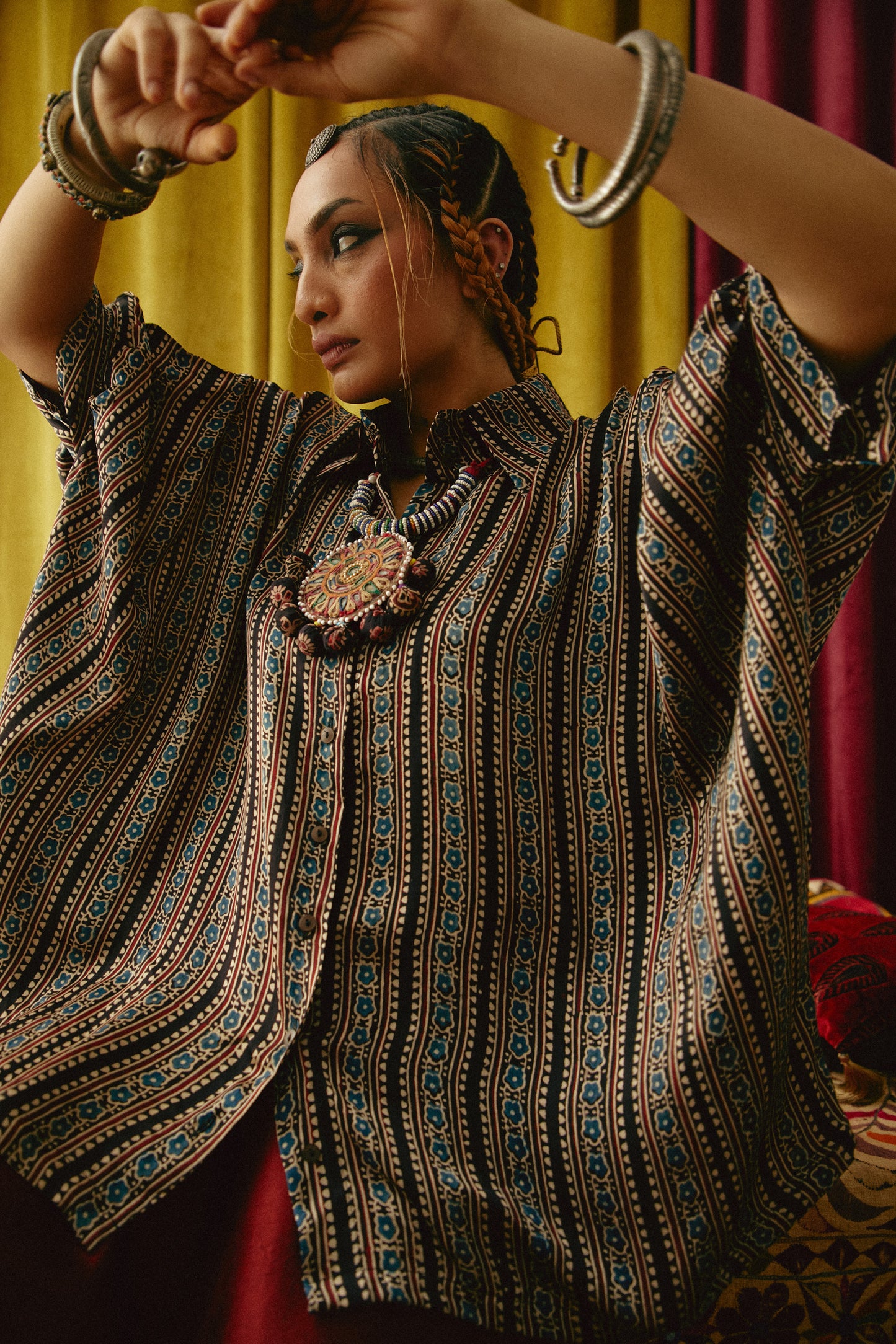 Kyari Ajrakh Collar Modal Shirt