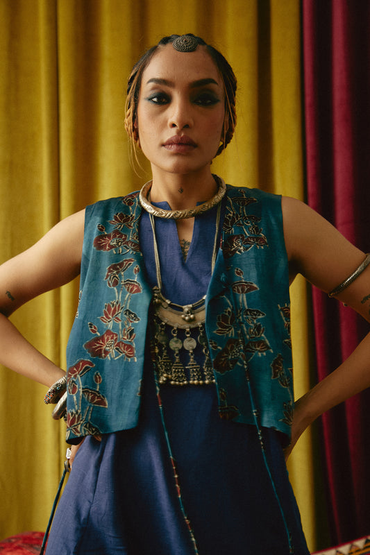 Mashru Kanwal Ajrakh waistcoat
