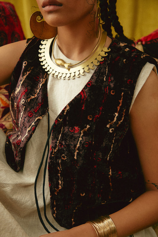 Makhmali Taar Ajrakh waistcoat
