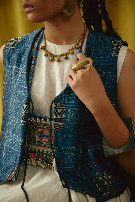 Mashru Neel Ajrakh waistcoat