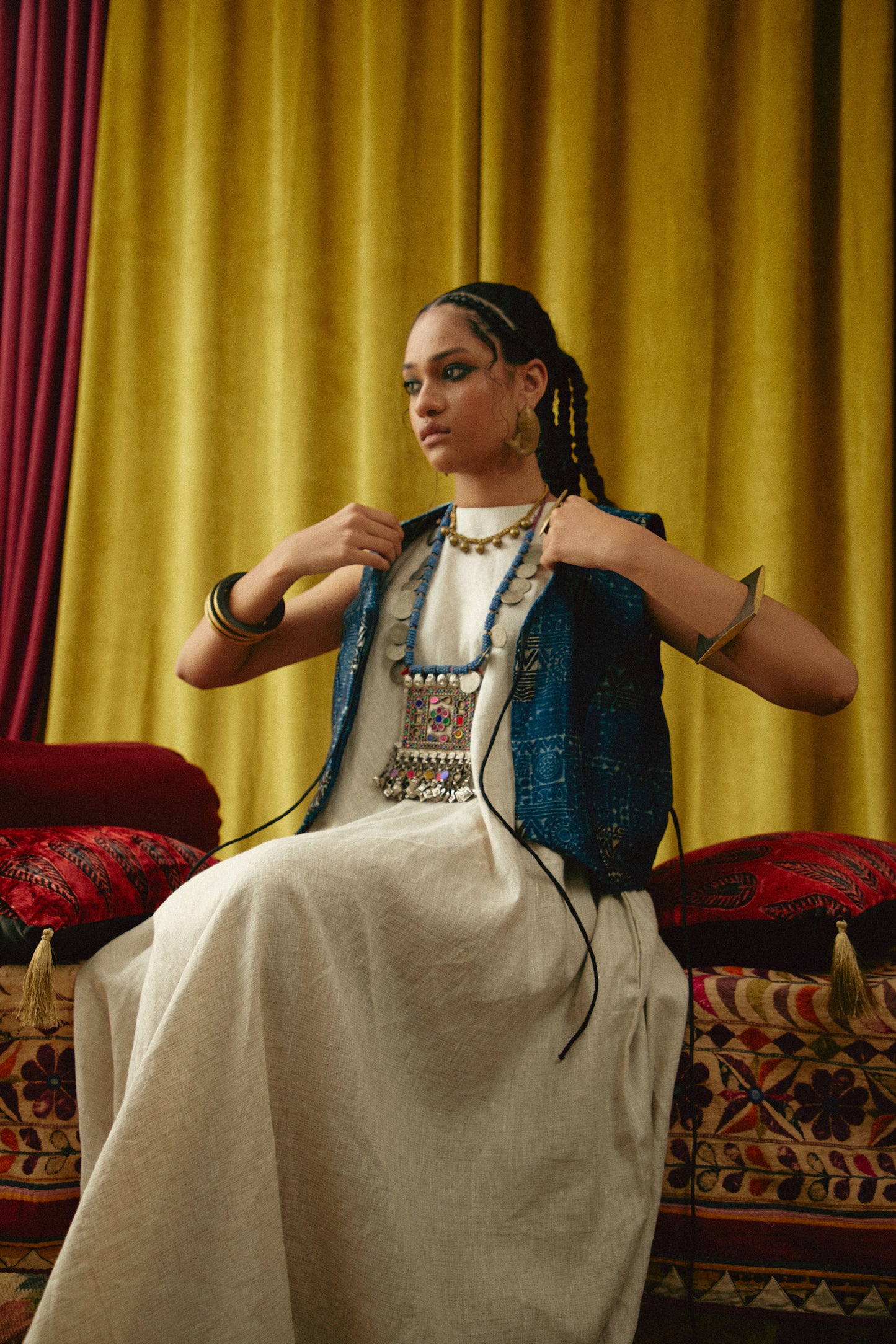 Mashru Neel Ajrakh waistcoat