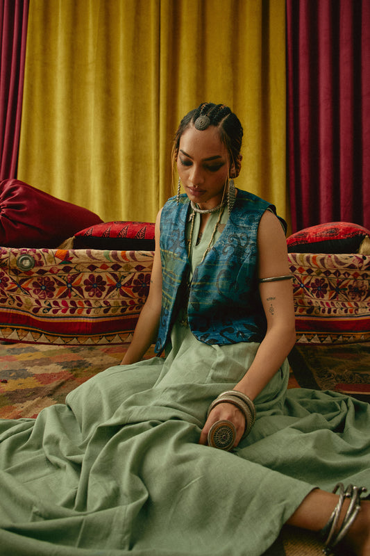 Mashru Leher Ajrakh waistcoat