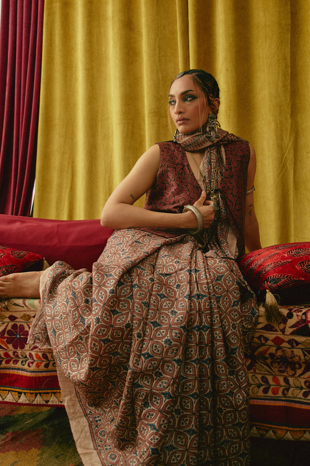 Kharek Pencho Ajrakh Saree