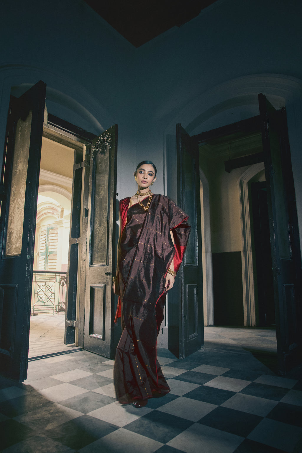 Bimla Maroon Brown Saree