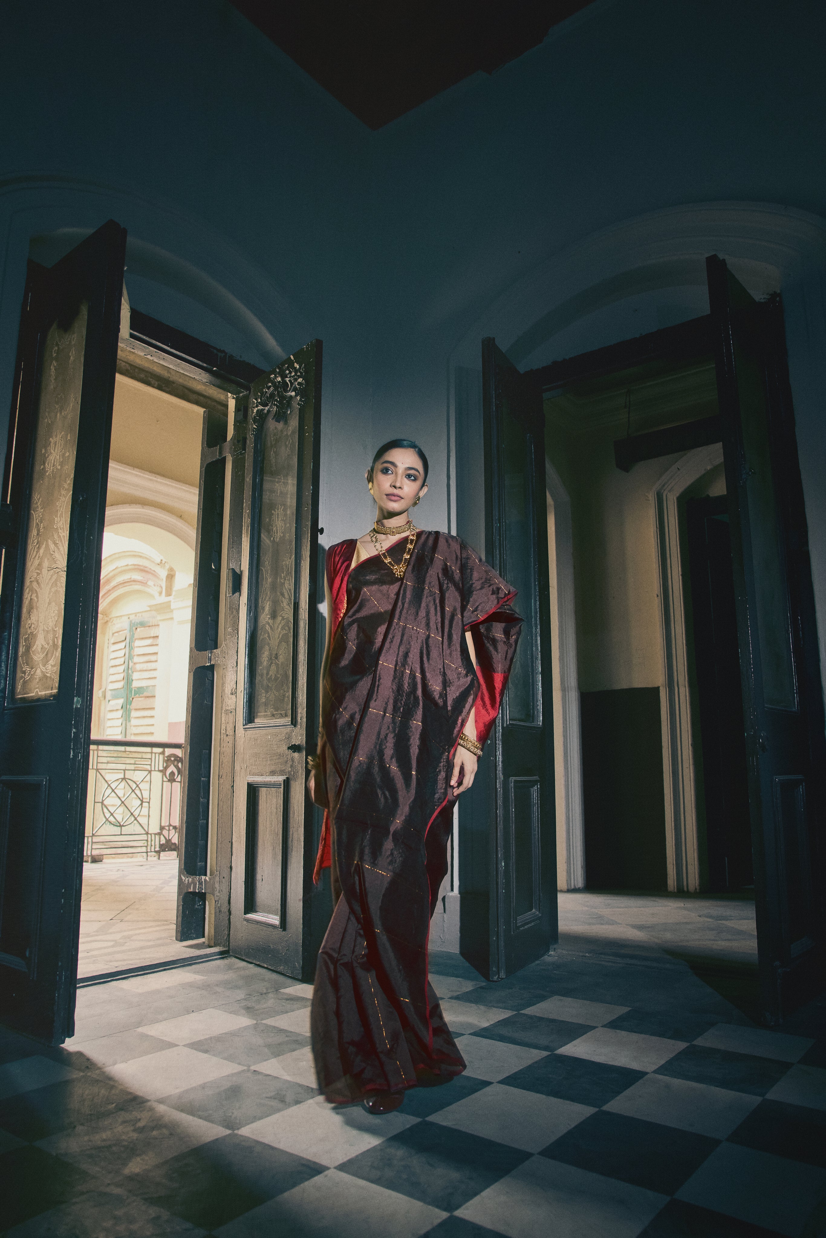 Bimla Maroon Brown Saree
