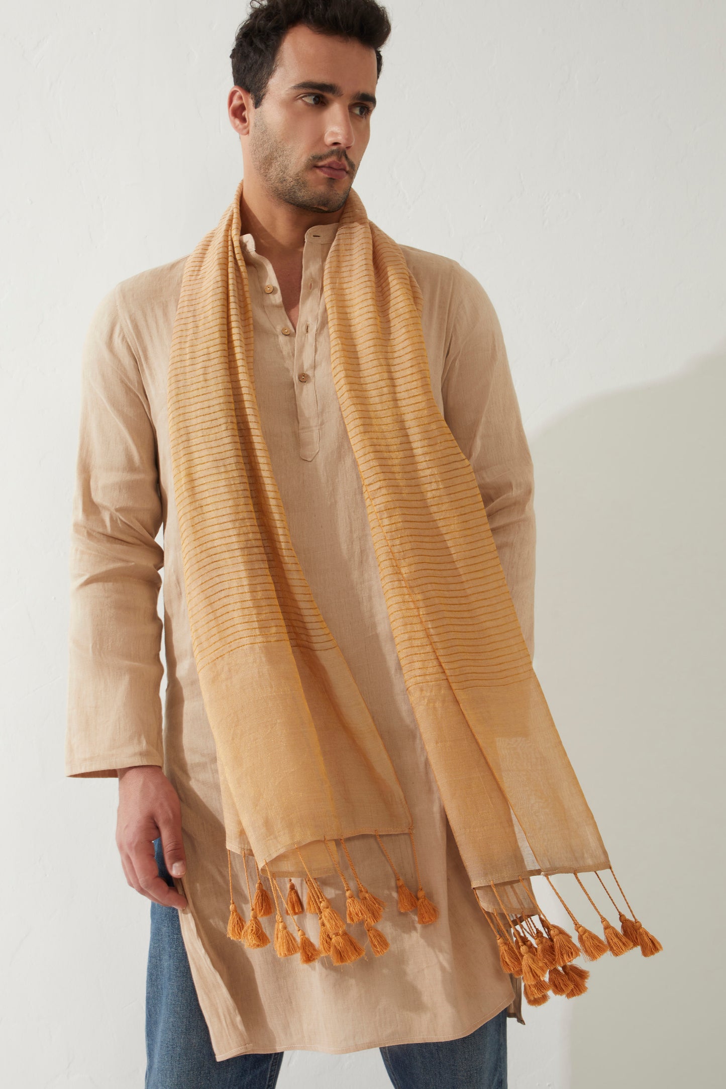 Beige Stripe Tissue Modal Stole