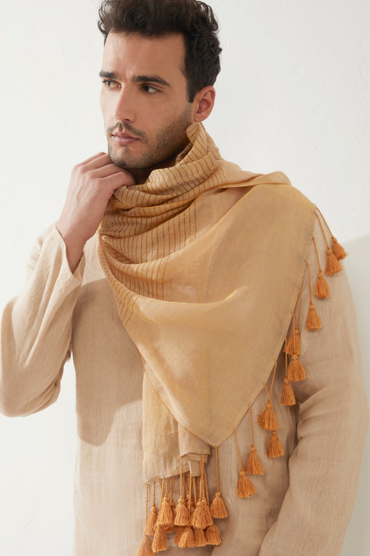 Beige Stripe Tissue Modal Stole