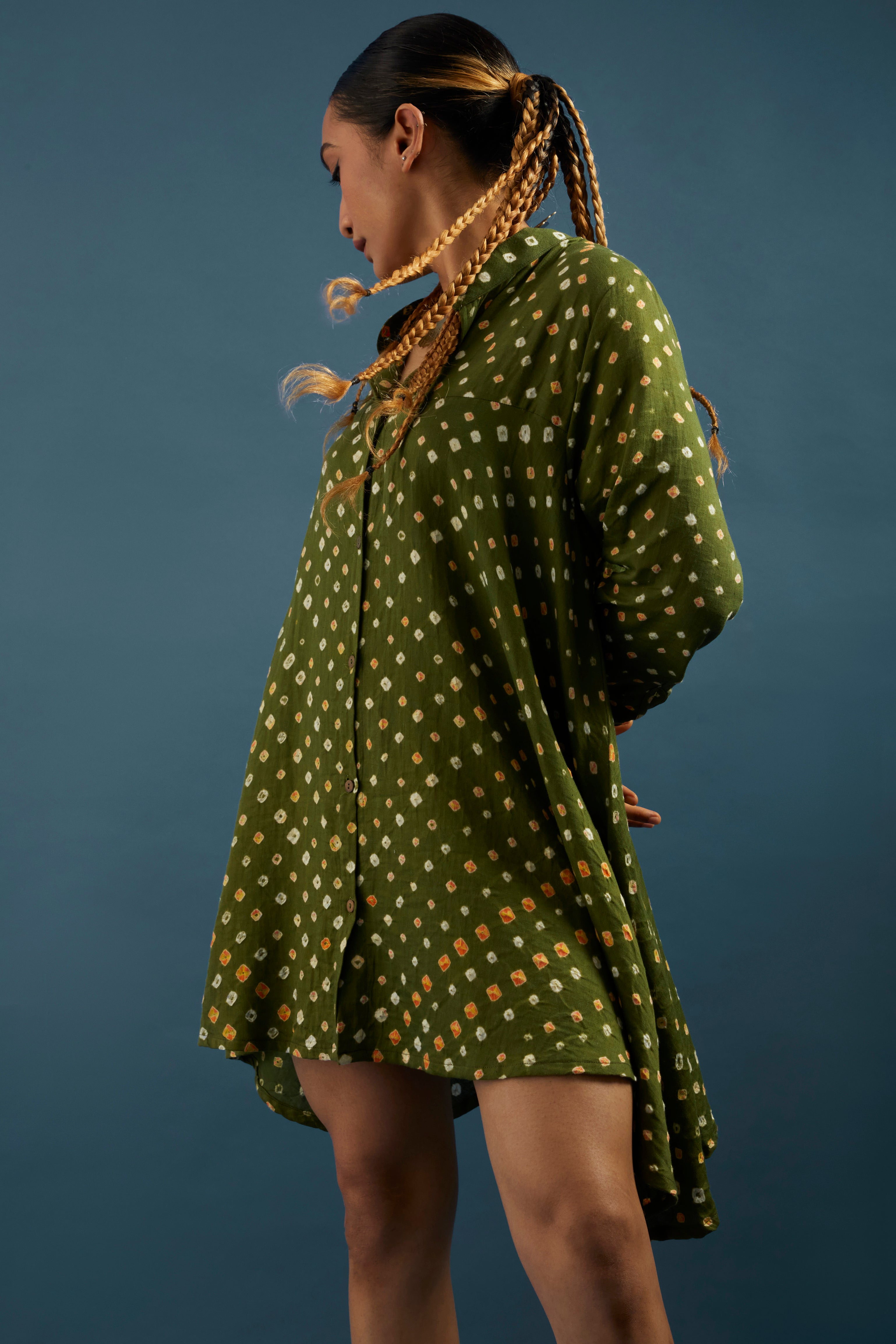 Bandhej Yellow Cotton Tunic Shrug