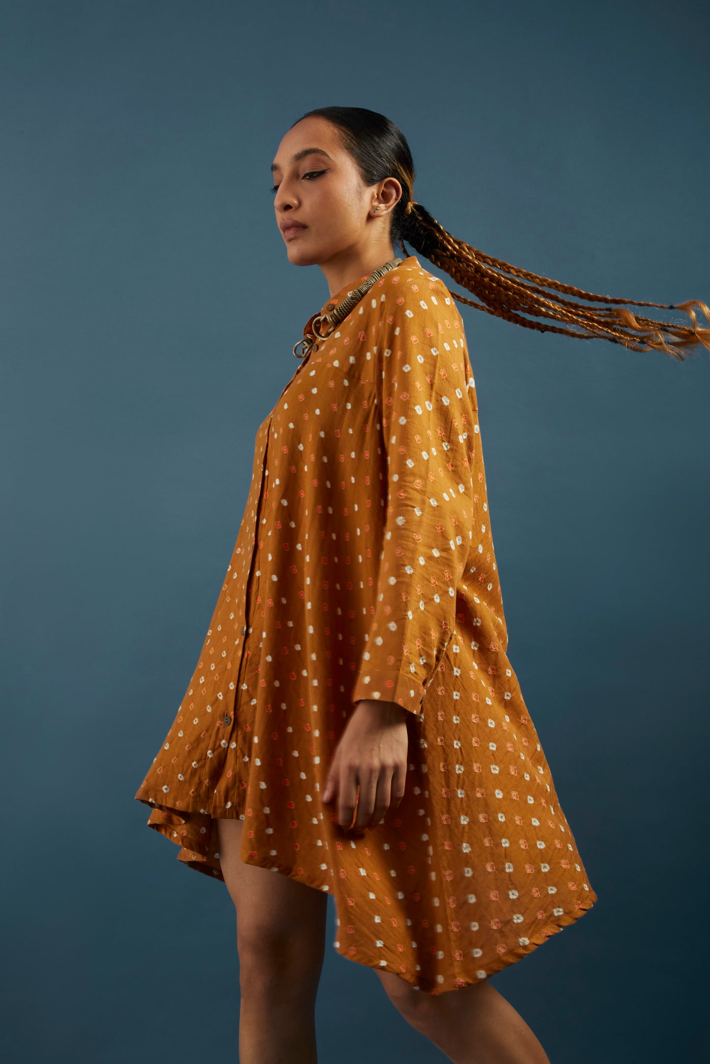 Bandhej Ochre Cotton Tunic Shrug