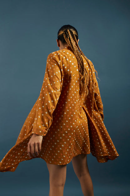 Bandhej Ochre Cotton Tunic Shrug