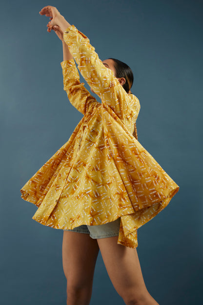 Yellow Block Printed Cotton Tunic Shrug