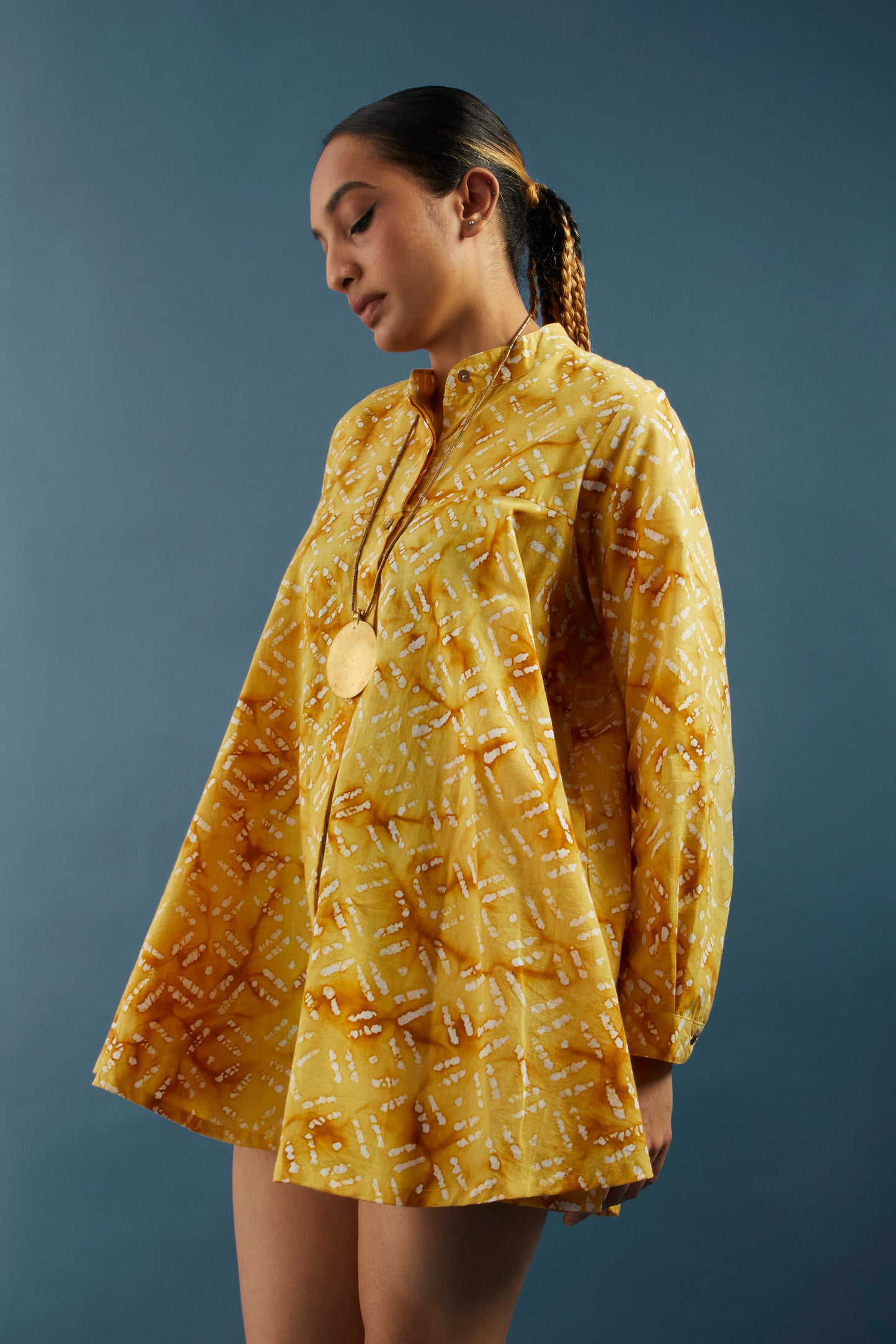 Yellow Block Printed Cotton Tunic Shrug