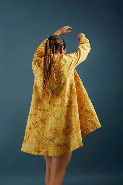 Yellow Block Printed Cotton Tunic Shrug