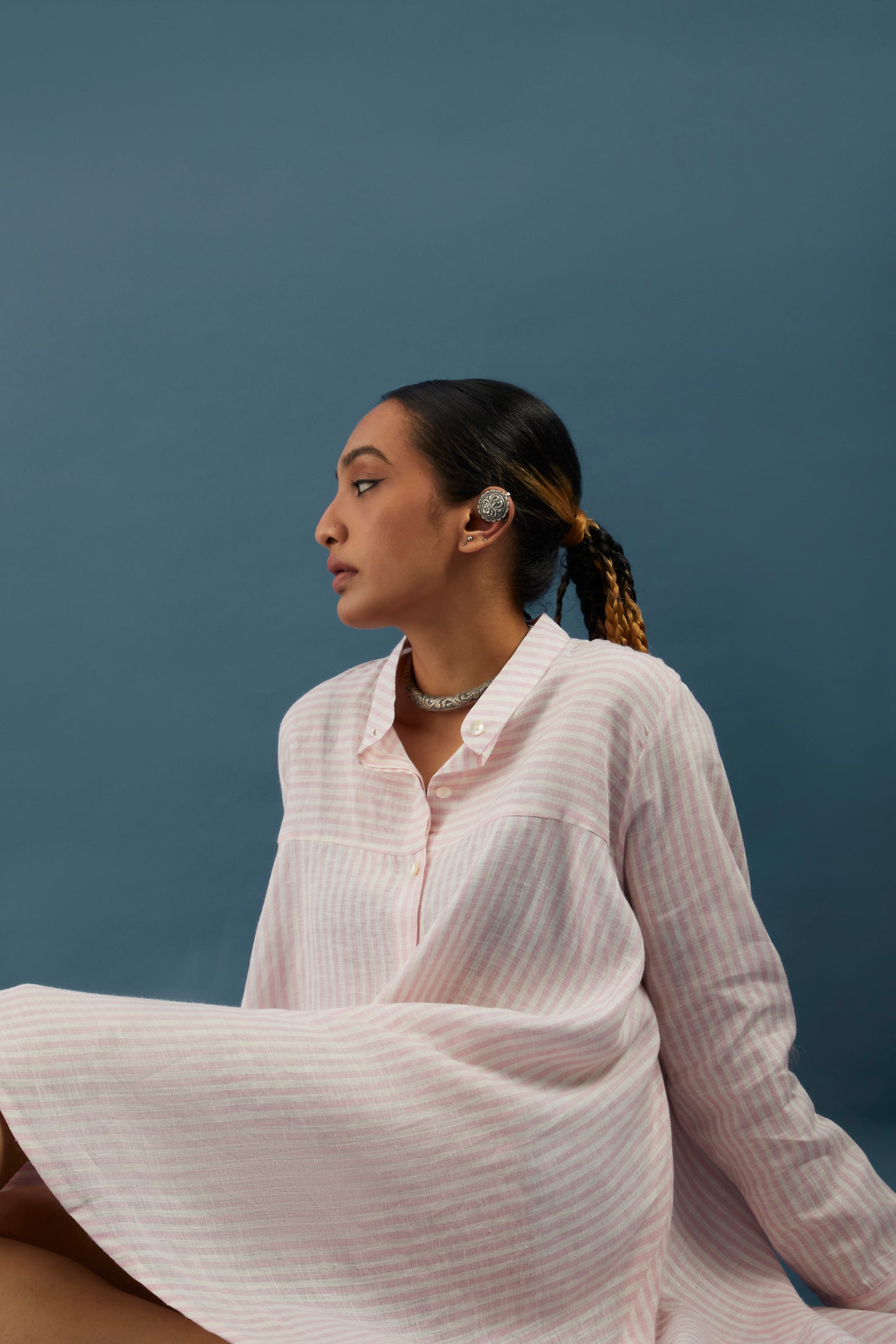 Pink Stripe Linen Tunic Shrug