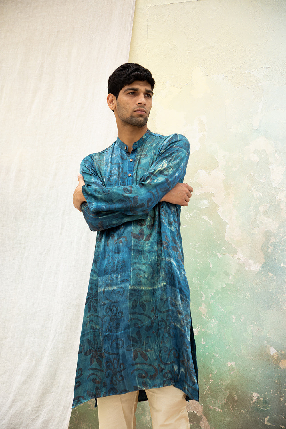 Amroot Blue Mashru Kurta