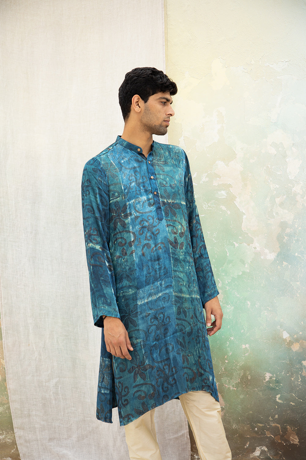 Amroot Blue Mashru Kurta