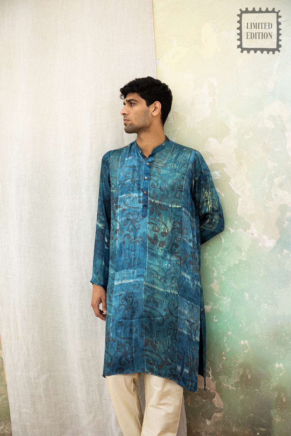 Amroot Blue Mashru Kurta