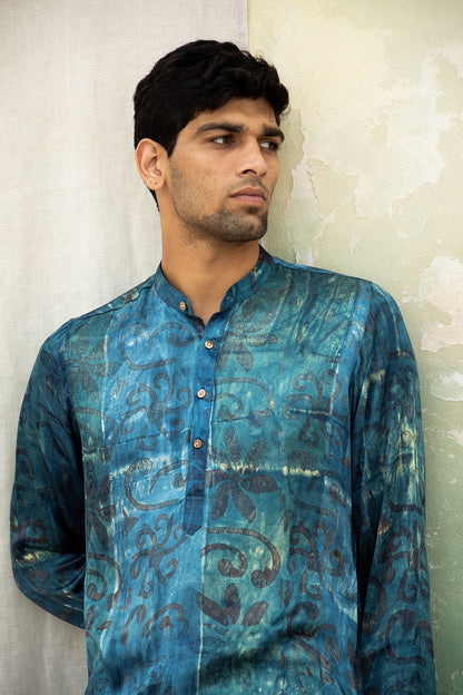 Amroot Blue Mashru Kurta