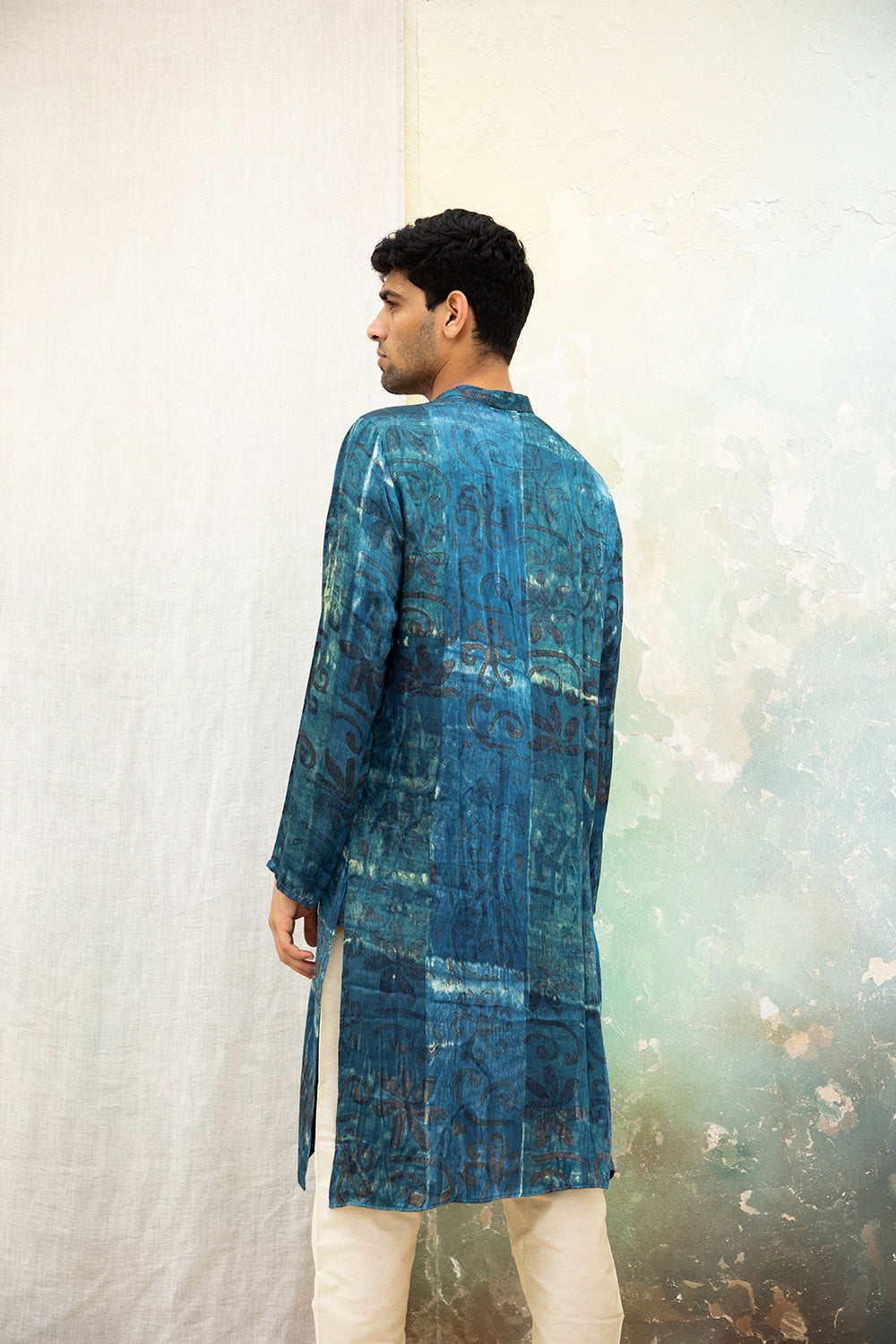Amroot Blue Mashru Kurta
