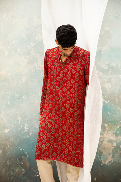 Roop Red Mashru Kurta