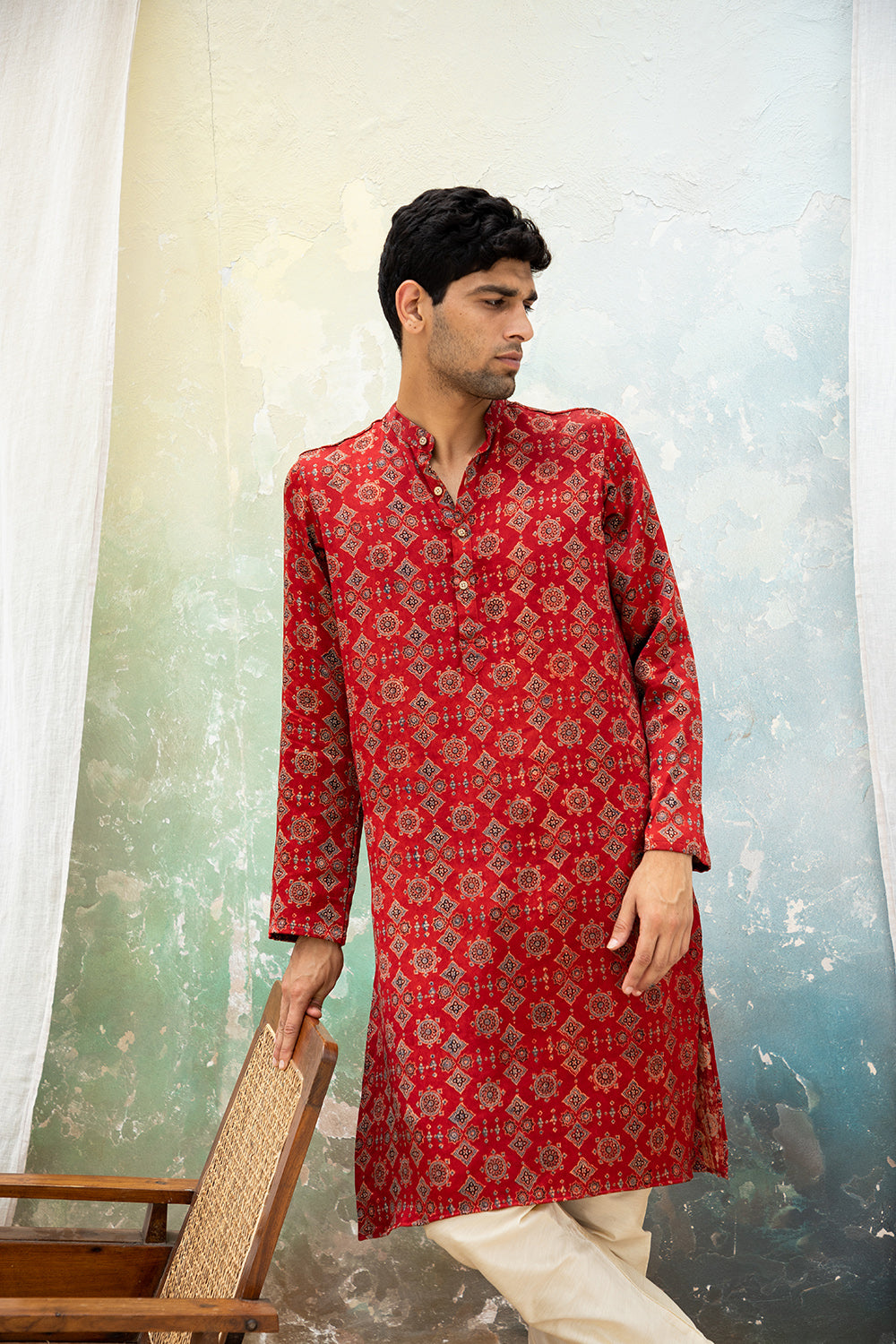 Saaj Red Mashru Kurta