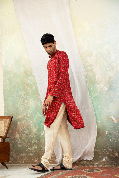 Saaj Red Mashru Kurta