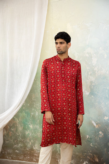 Saaj Red Mashru Kurta