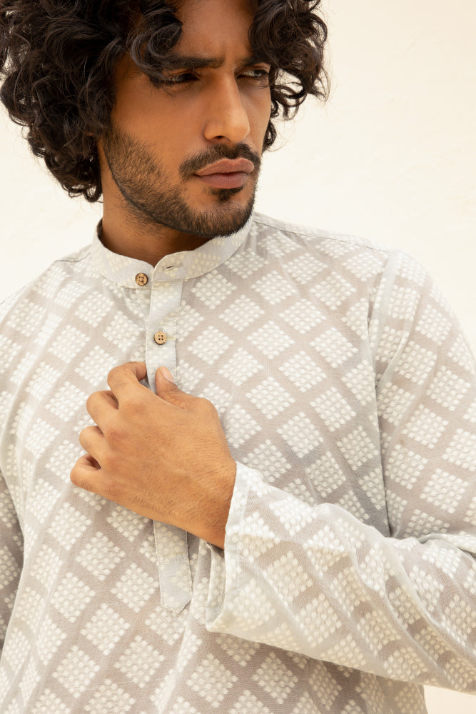 Cutwork Buti White Kurta
