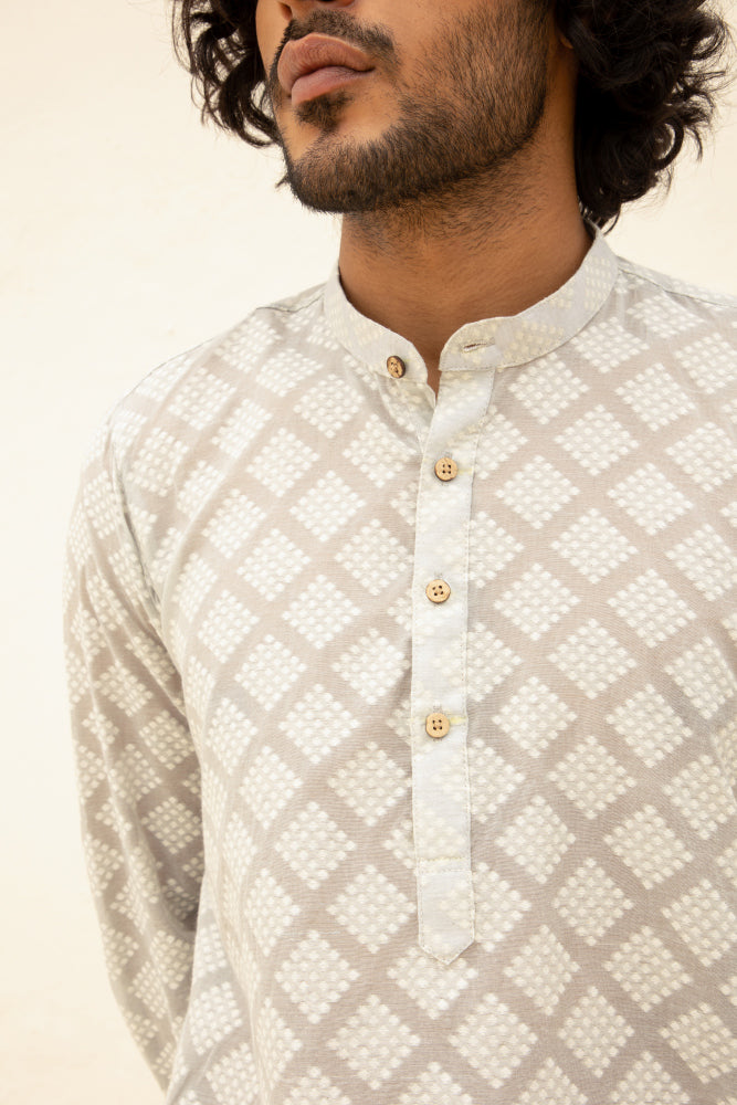 Cutwork Buti White Kurta
