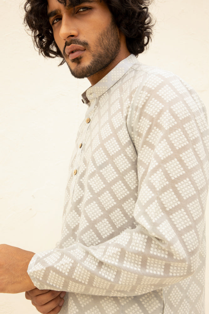 Cutwork Buti White Kurta