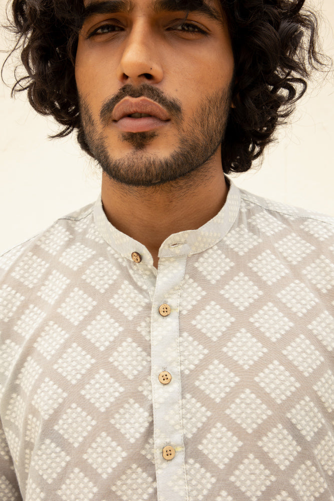 Cutwork Buti White Kurta