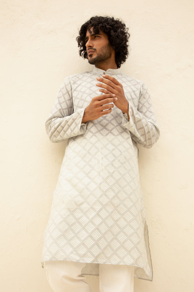 Cutwork Buti White Kurta