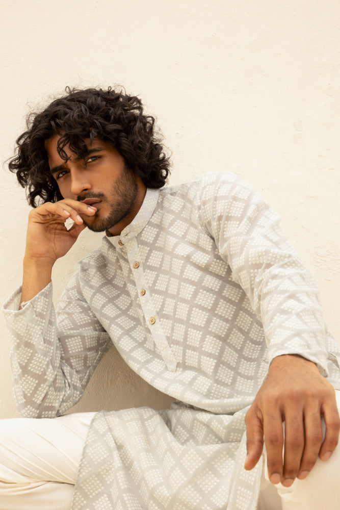 Cutwork Buti White Kurta