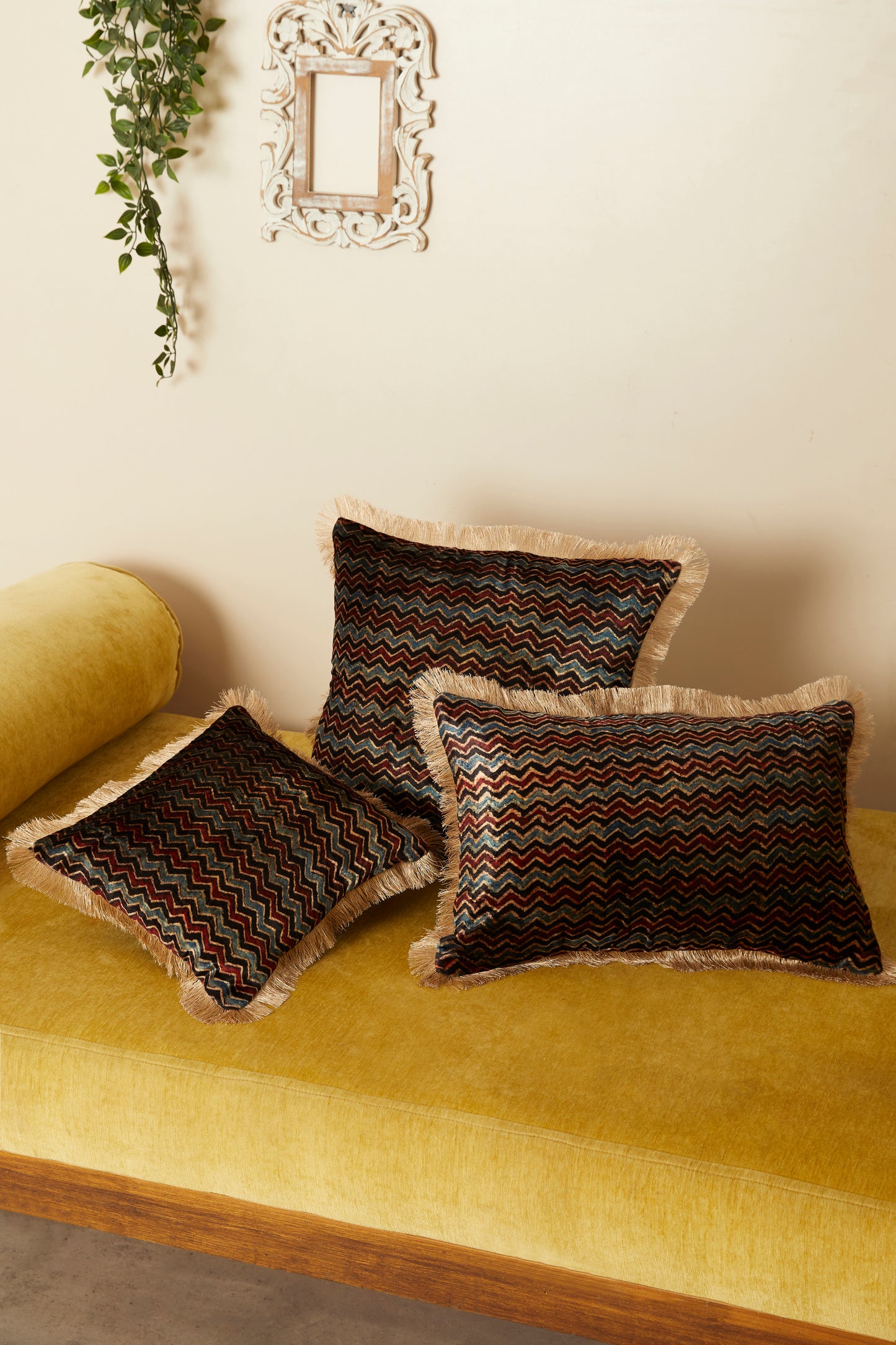 Lehar Velvet Ajrakh Rectangle Cushion Cover