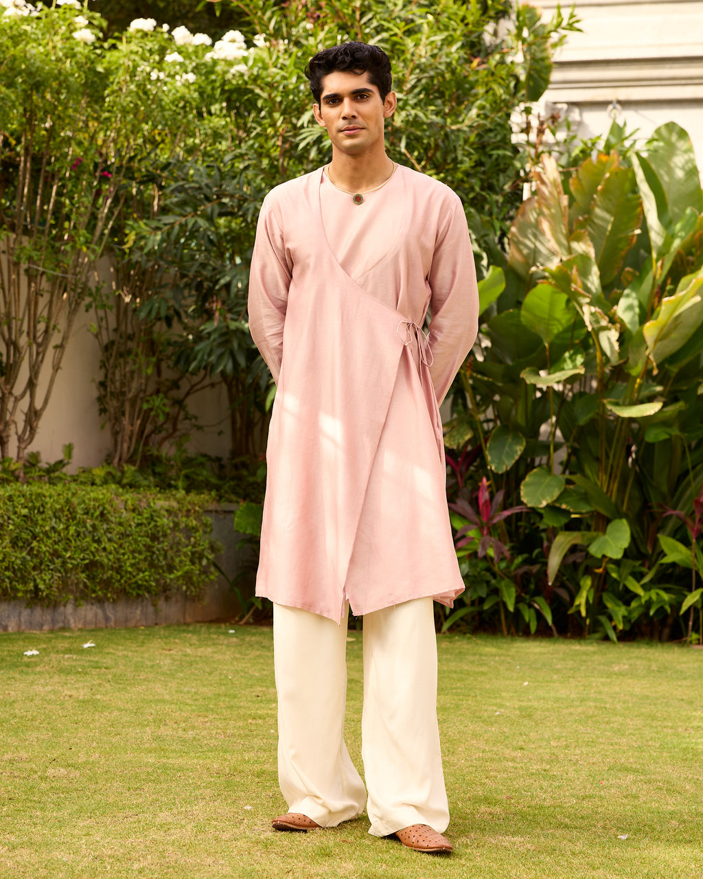 Rose Pink Pure Chanderi Angrakha (Minimal)