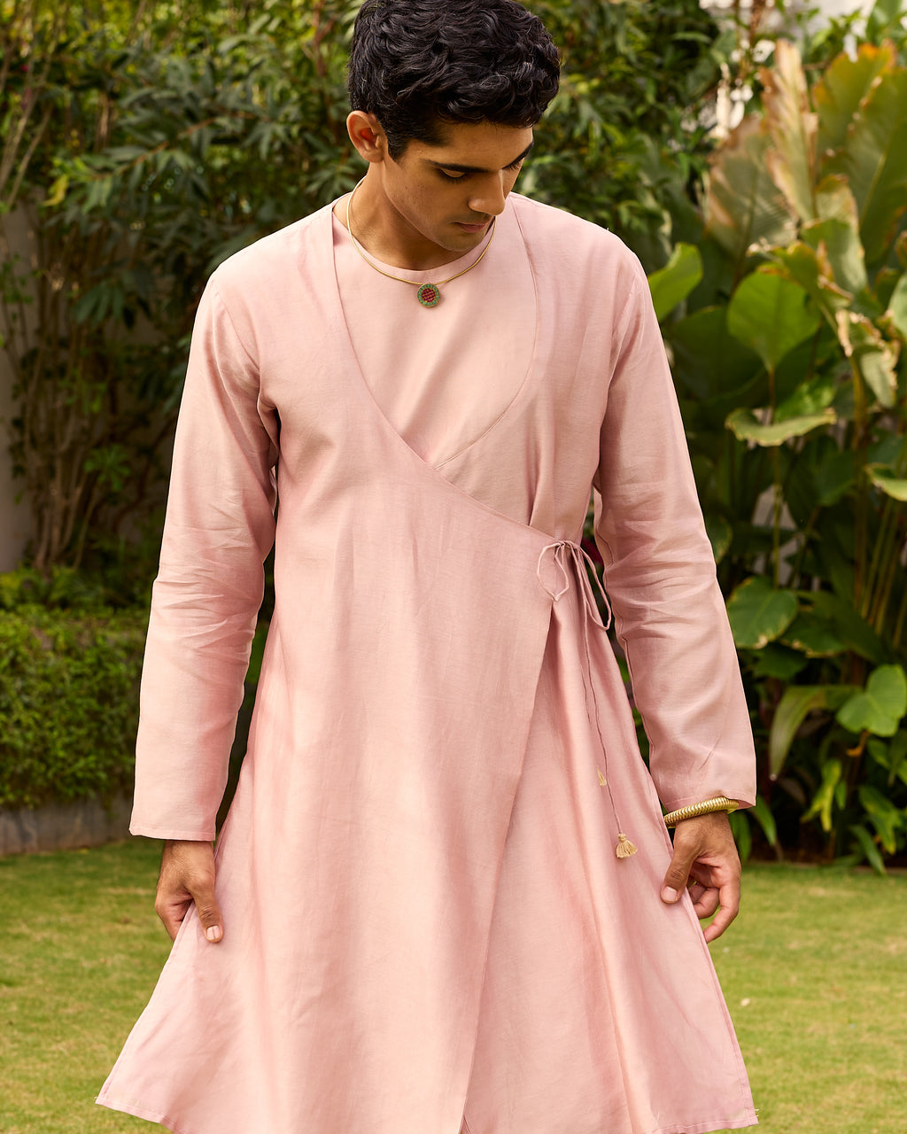 Rose Pink Pure Chanderi Angrakha (Minimal)
