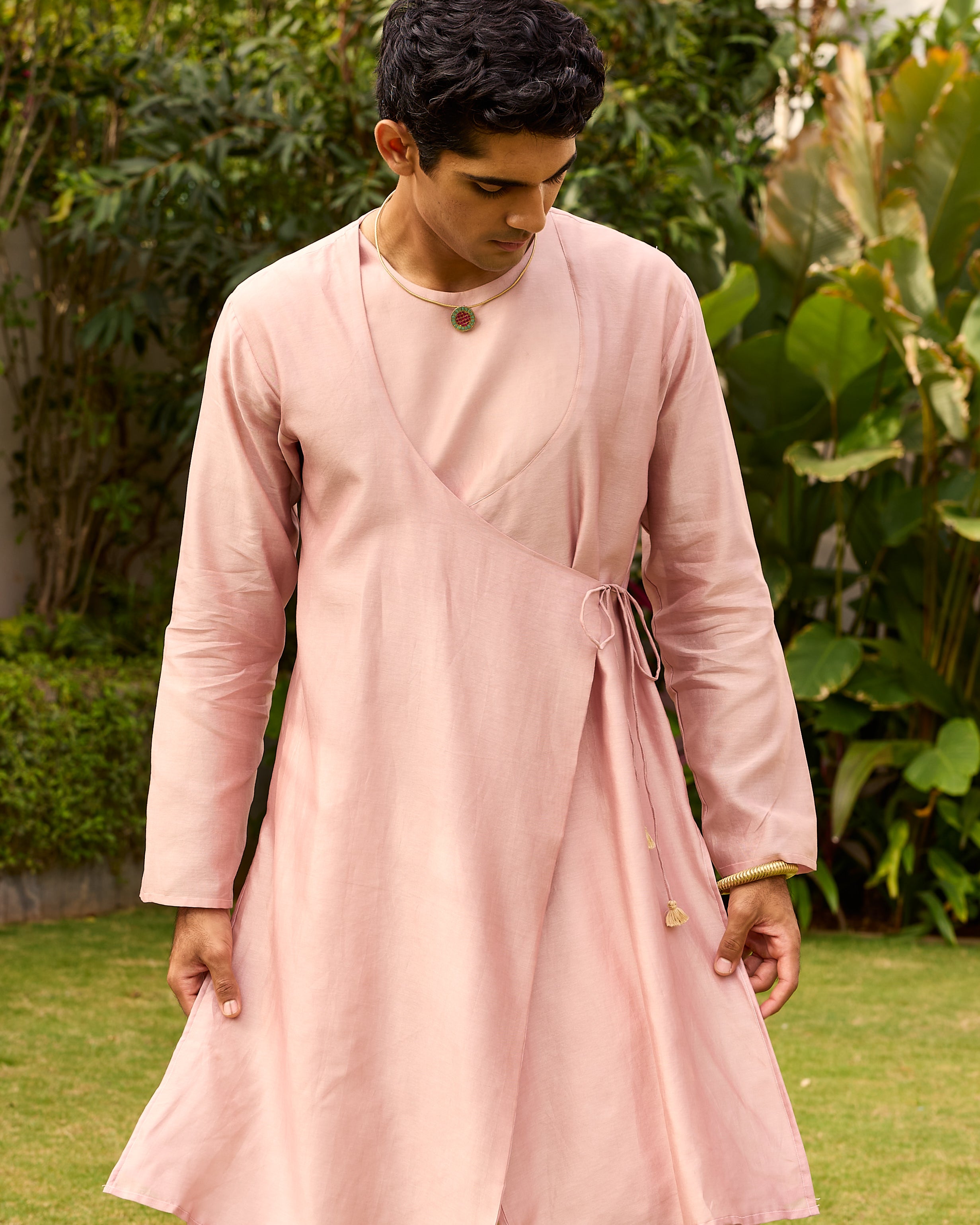 Rose Pink Pure Chanderi Angrakha (Minimal)