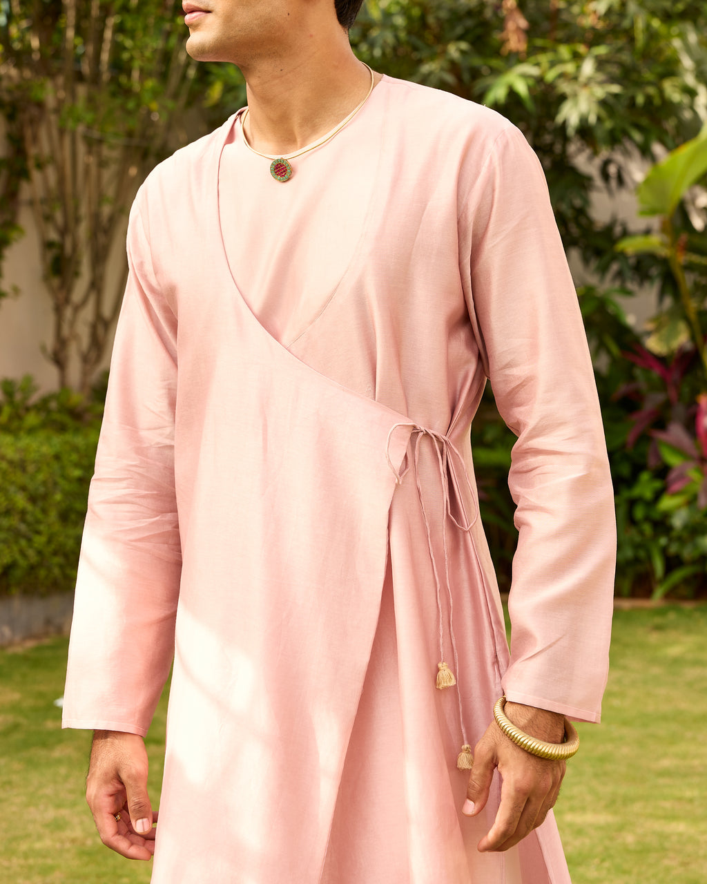 Rose Pink Pure Chanderi Angrakha (Minimal)