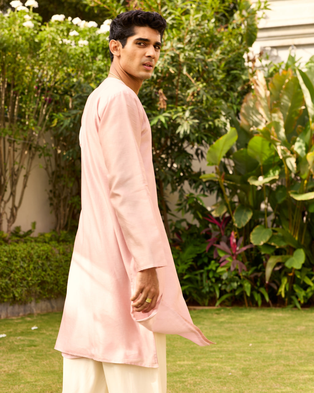 Rose Pink Pure Chanderi Angrakha (Minimal)