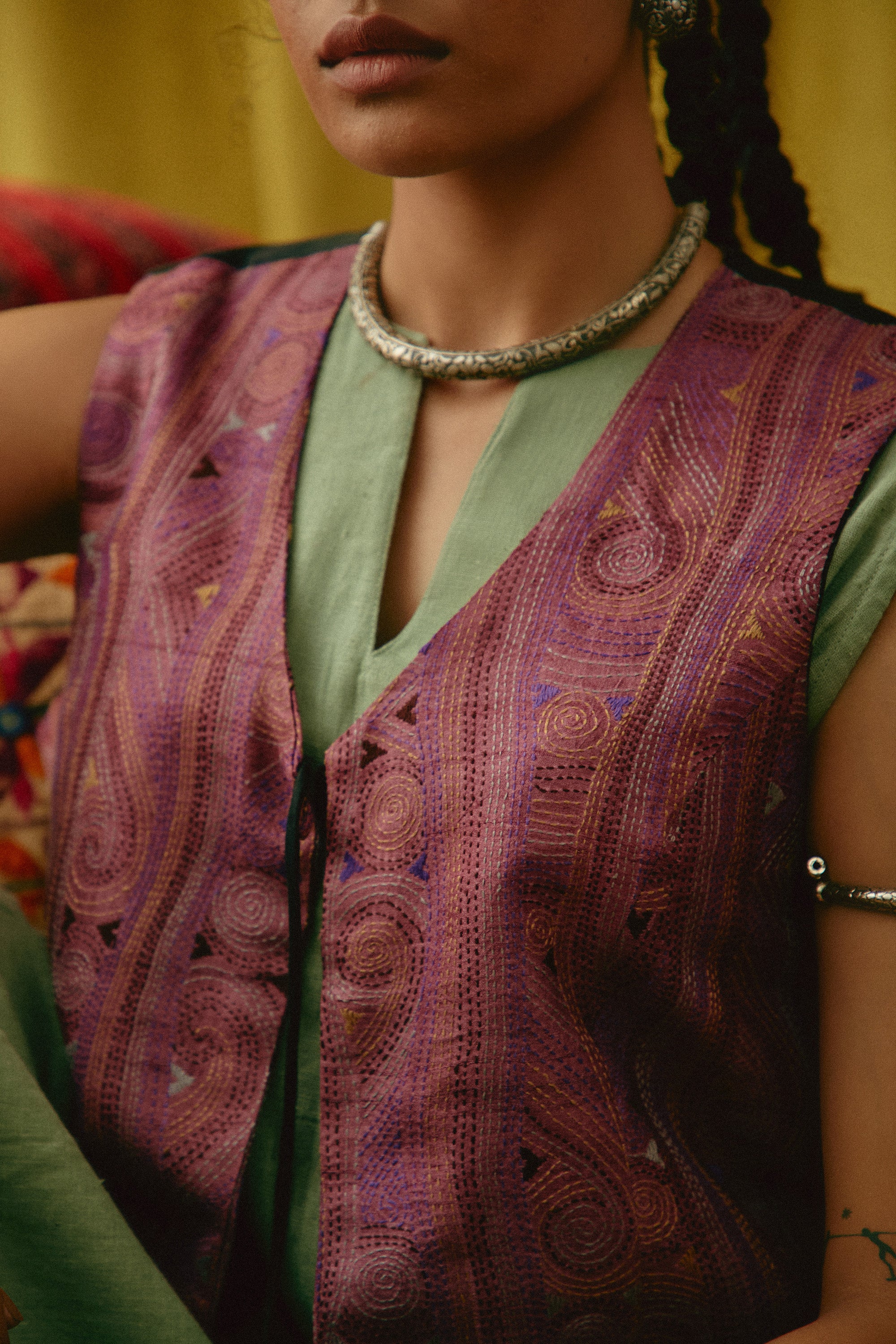 Reshmi Kolka Kantha waistcoat