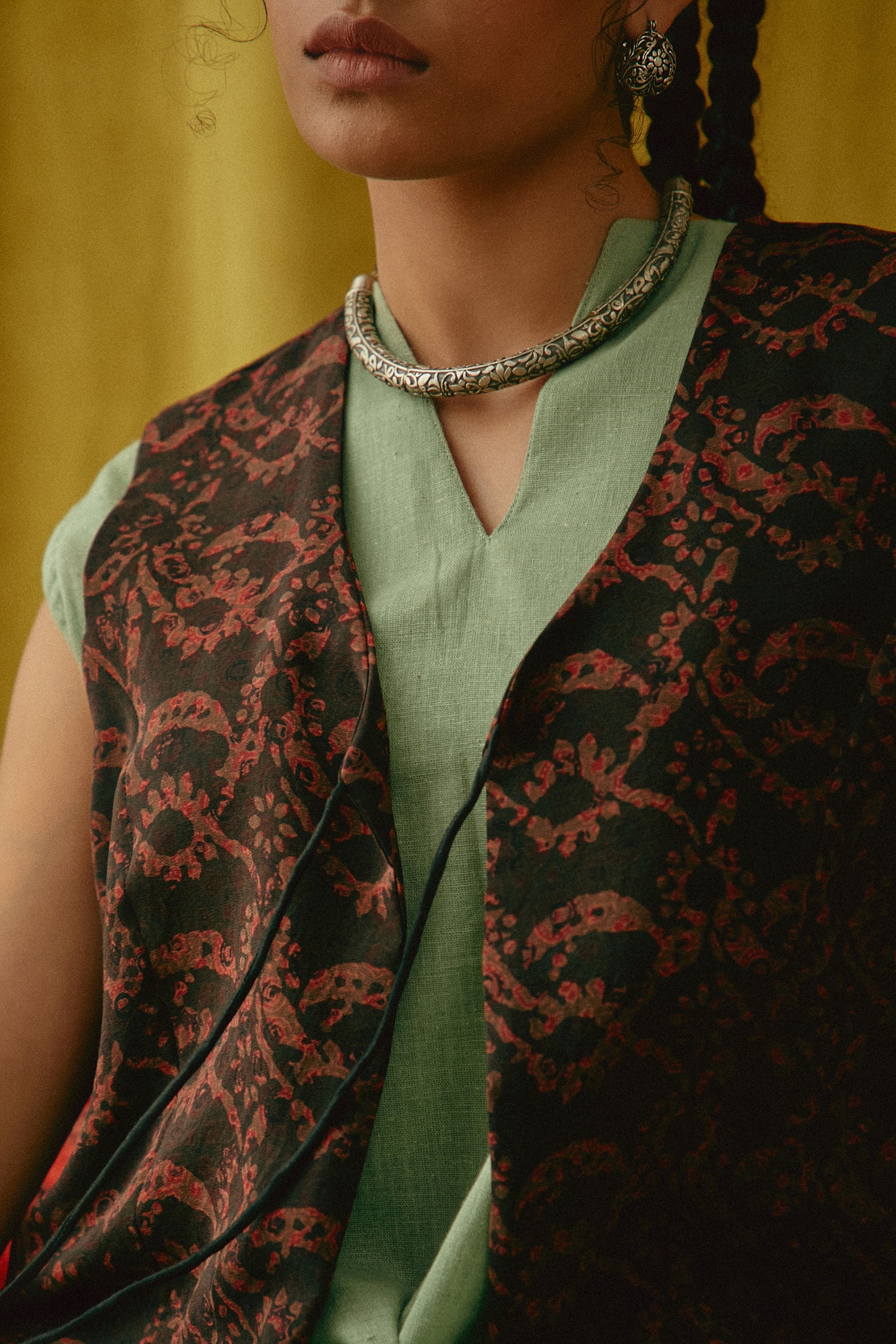 Reshmi Kharek Ajrakh waistcoat