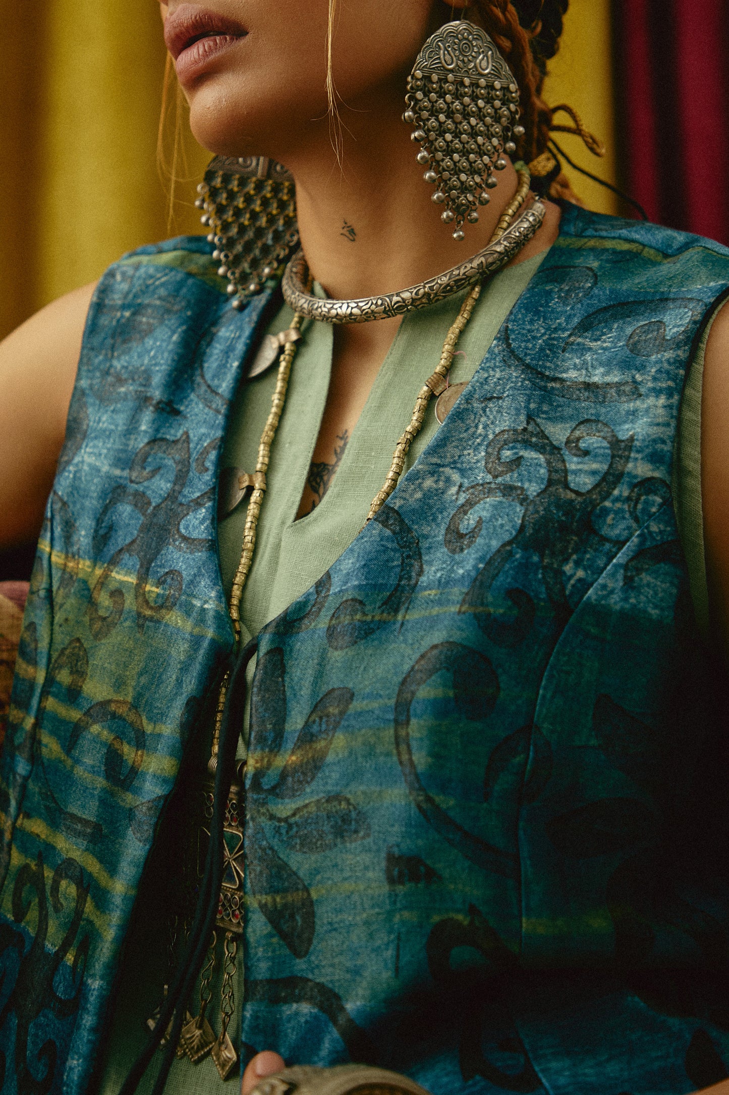 Mashru Leher Ajrakh waistcoat