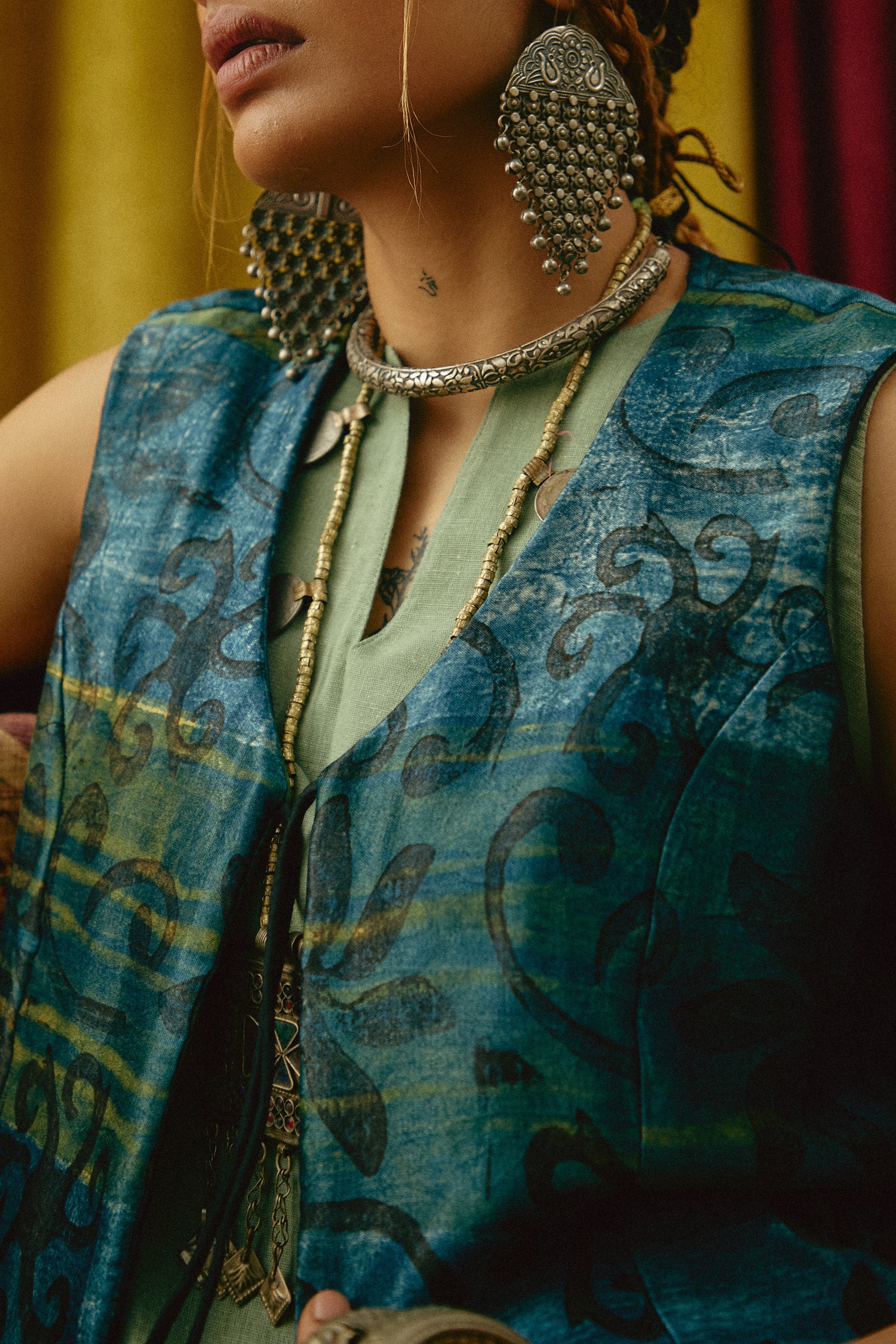 Mashru Leher Ajrakh waistcoat