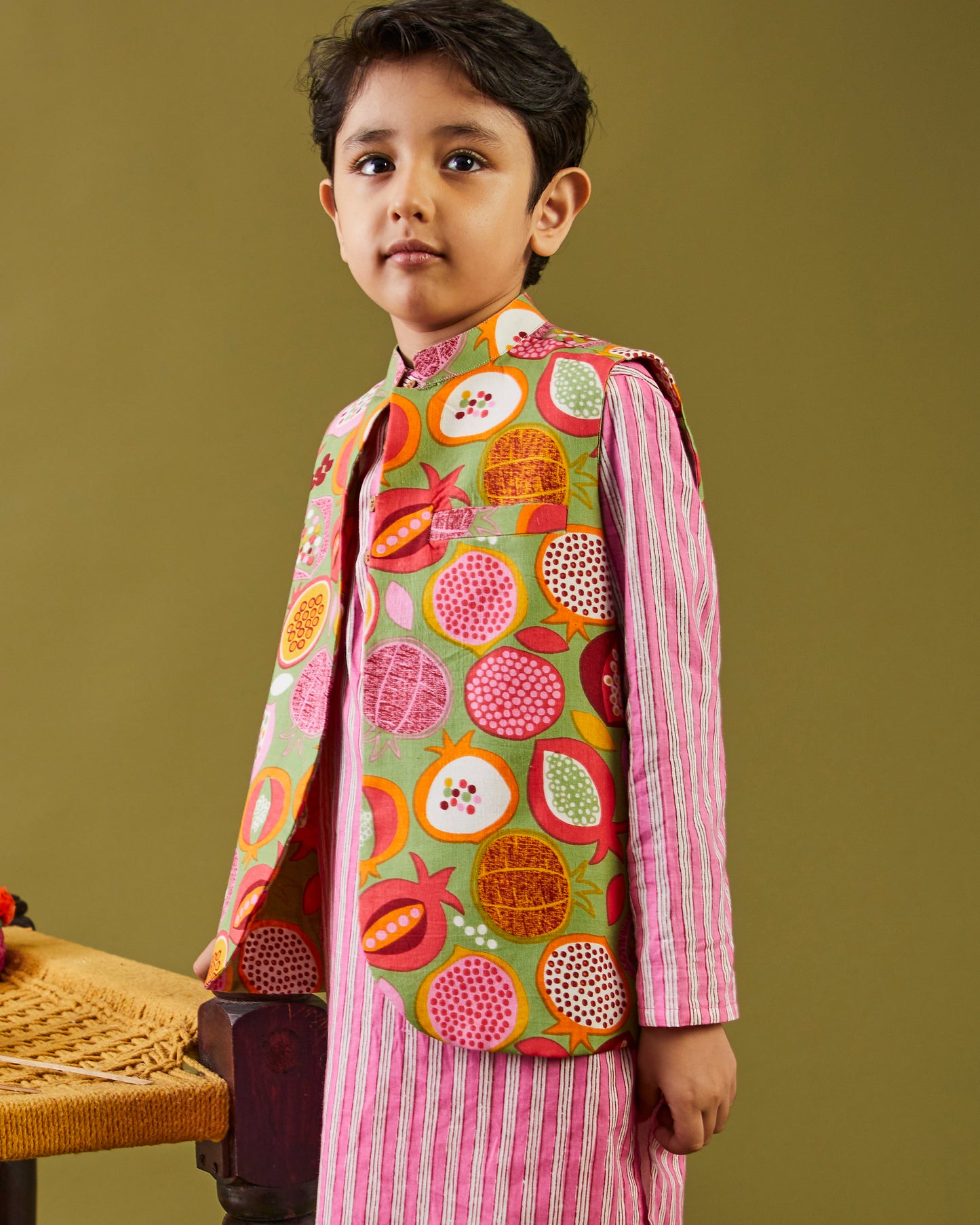 Printed Anaar Kurta Pajama Bandi Set