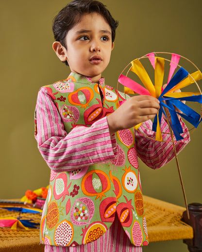 Printed Anaar Kurta Pajama Bandi Set