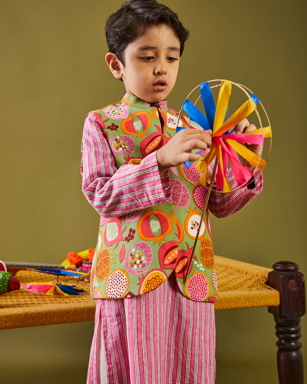 Printed Anaar Kurta Pajama Bandi Set