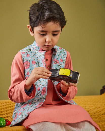 Sanaganeri Phool Kurta Pajama Bandi Set