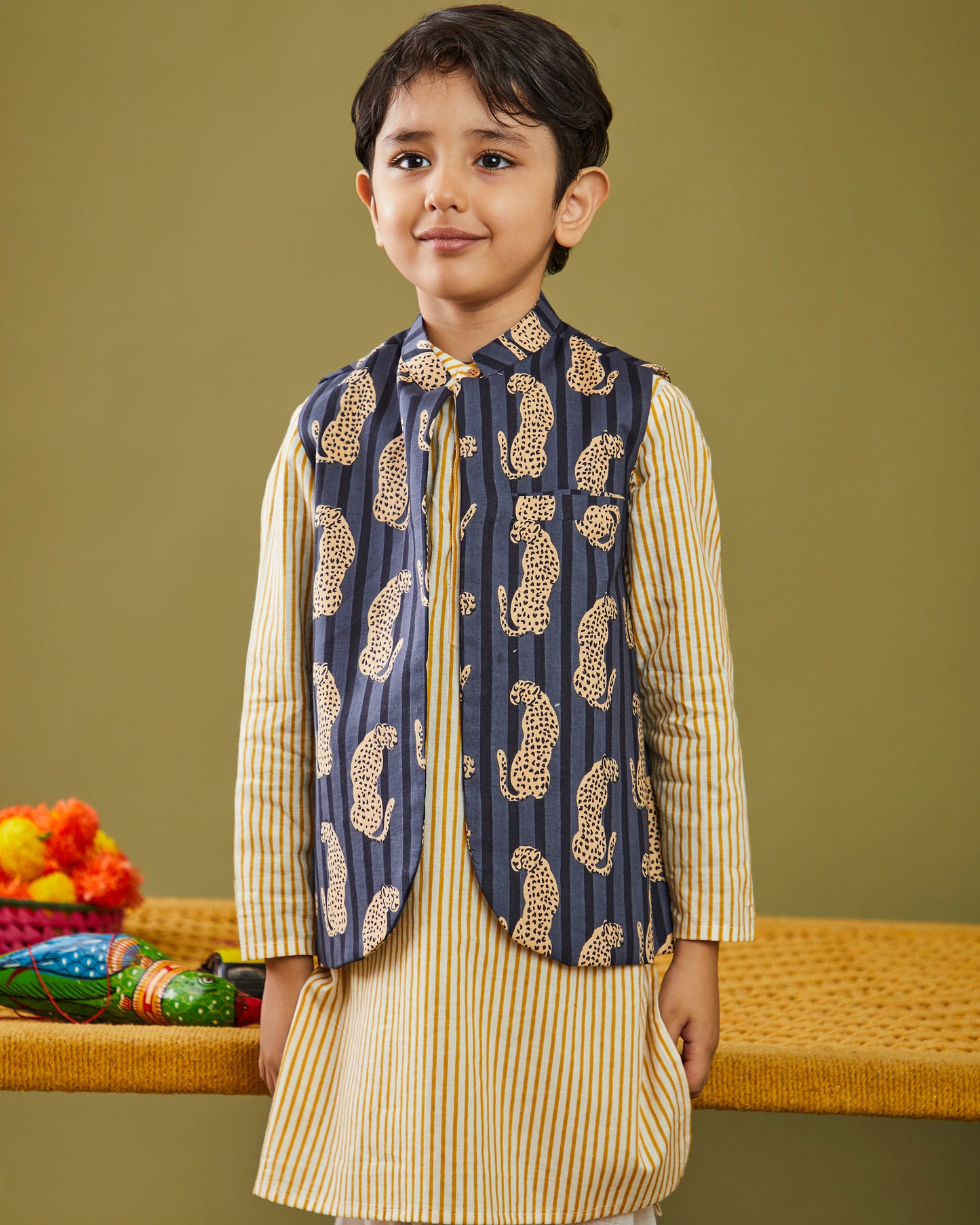 Printed Jungle Kurta Pajama Bandi Set