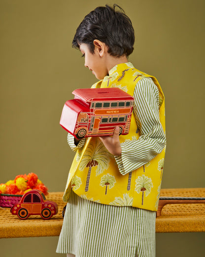 Printed Nariyal Kurta Pajama Bandi Set