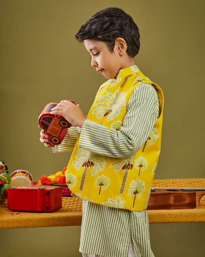 Printed Nariyal Kurta Pajama Bandi Set